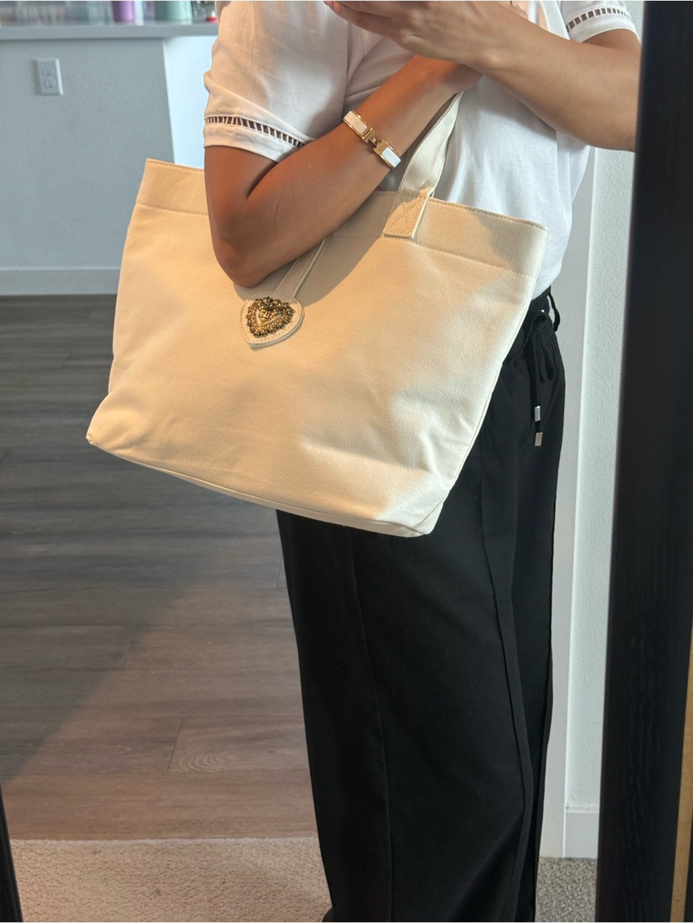 Dolce & Gabbana Cream Leather Tote with Gold Heart Crest
